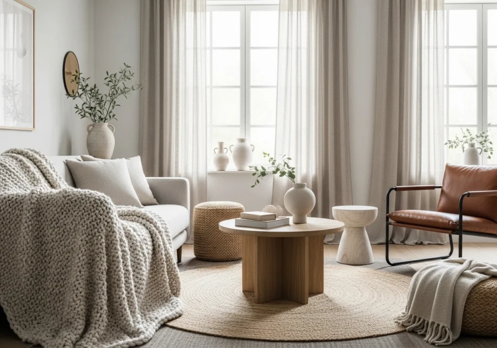 small minimalist living room design showing space maximizing techniques with vertical storage and light colors (2)
