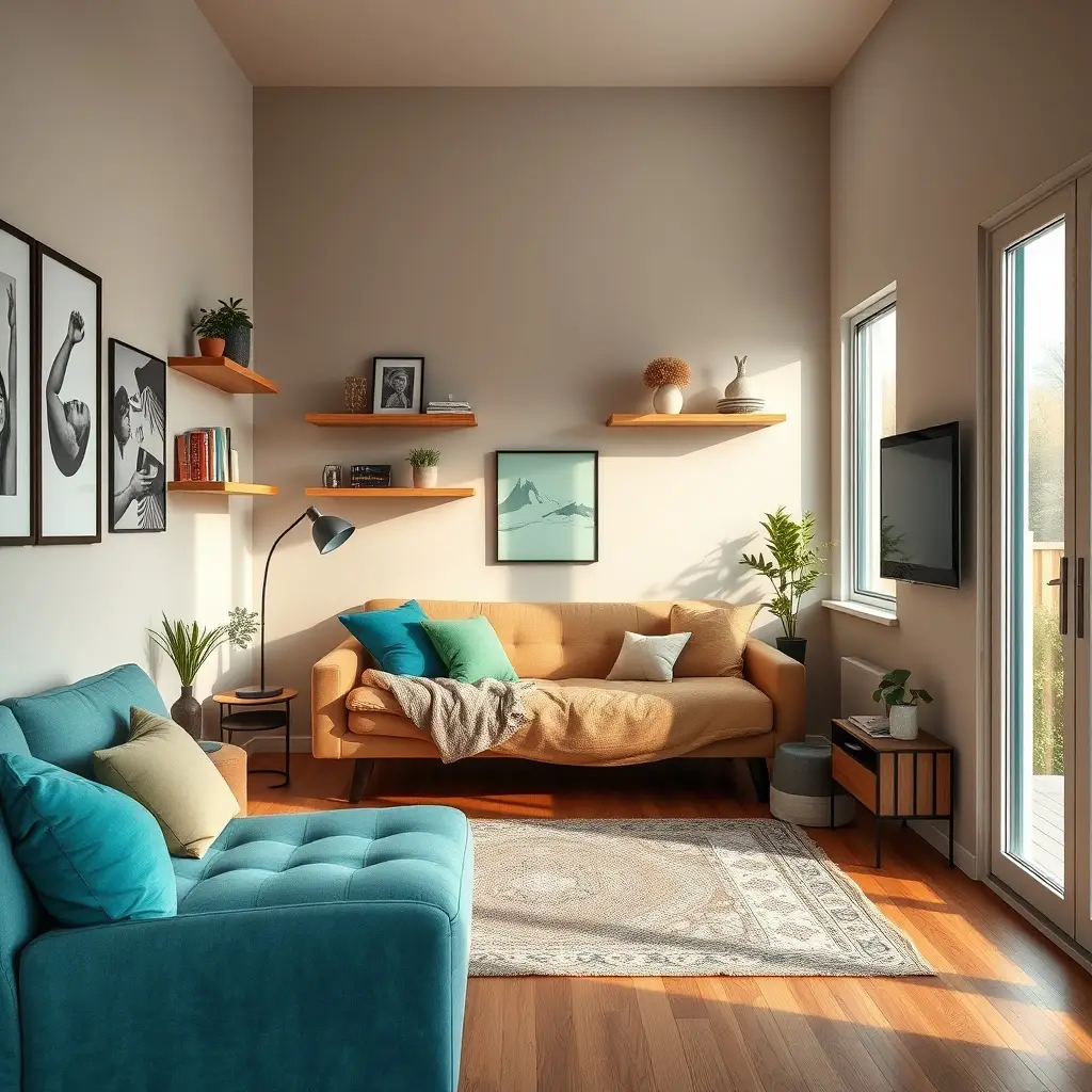 stylish small living room with multifunctional furniture