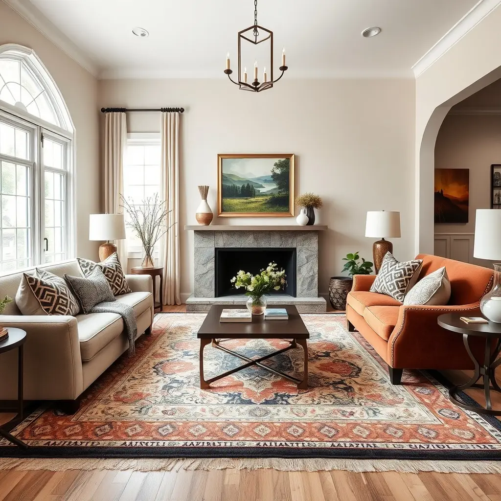 cohesive living room design with area rug matching overall decor style