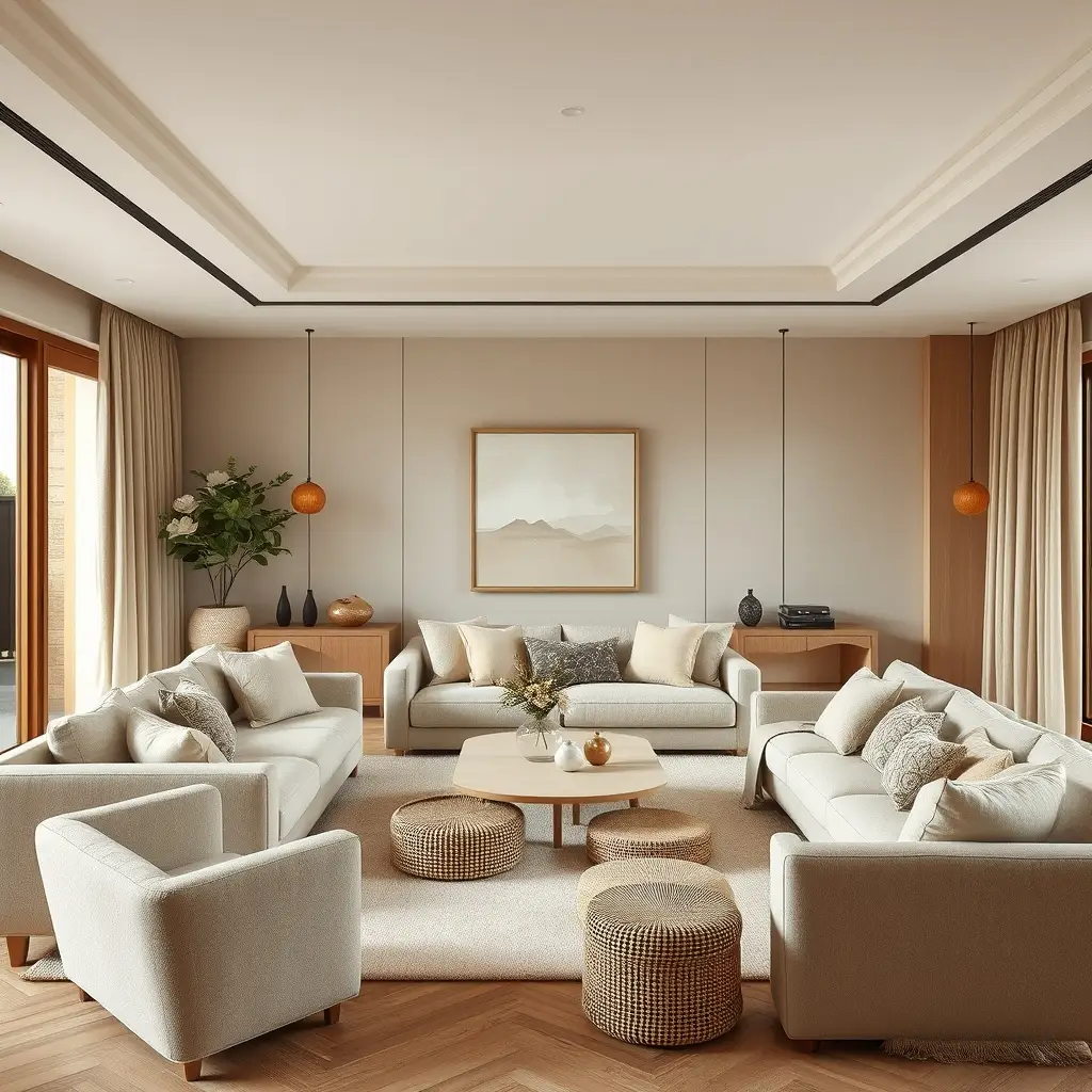 elegant beige living room with layered neutral tones and natural textures