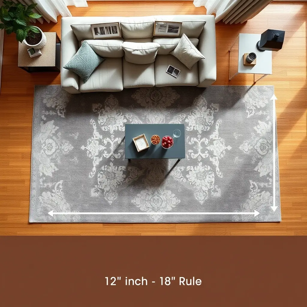 overhead view showing proper area rug size and placement in living room