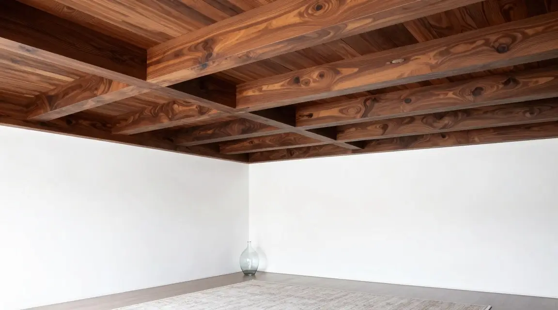 dark exposed ceiling beams in a bright white farmhouse room