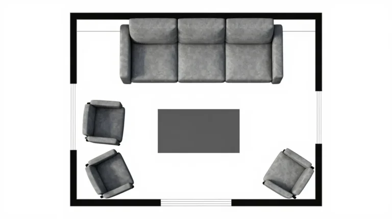 living room 3d floor plan layout showing furniture placement