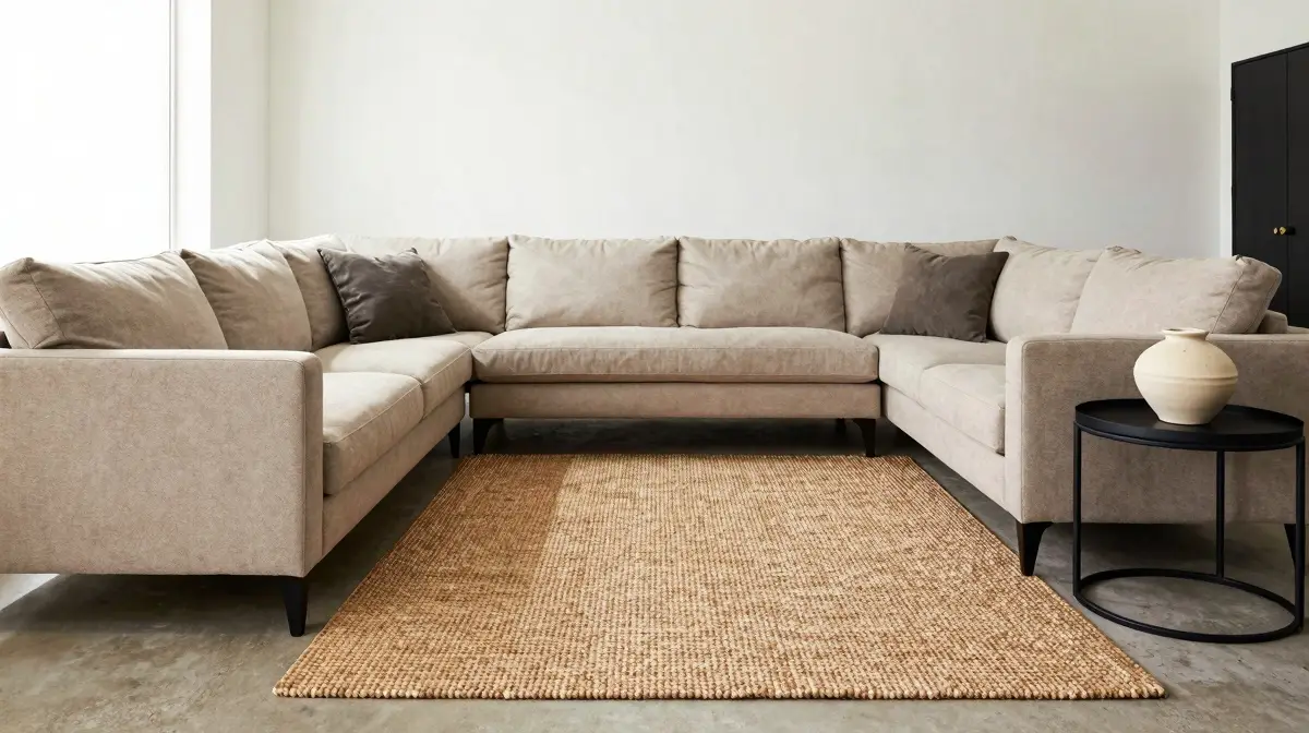 living room spatial planning with clear walkways and sectional sofa