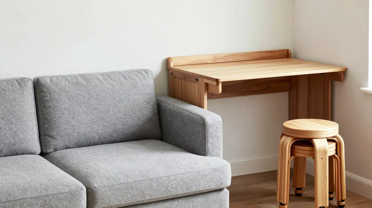 multifunctional living room with sofa bed and desk