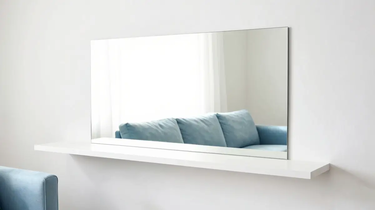 small living room with mirrored wall to expand space