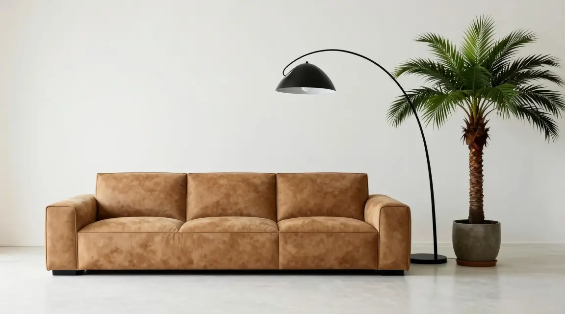 asymmetrical living room balance with sofa lamp and plant