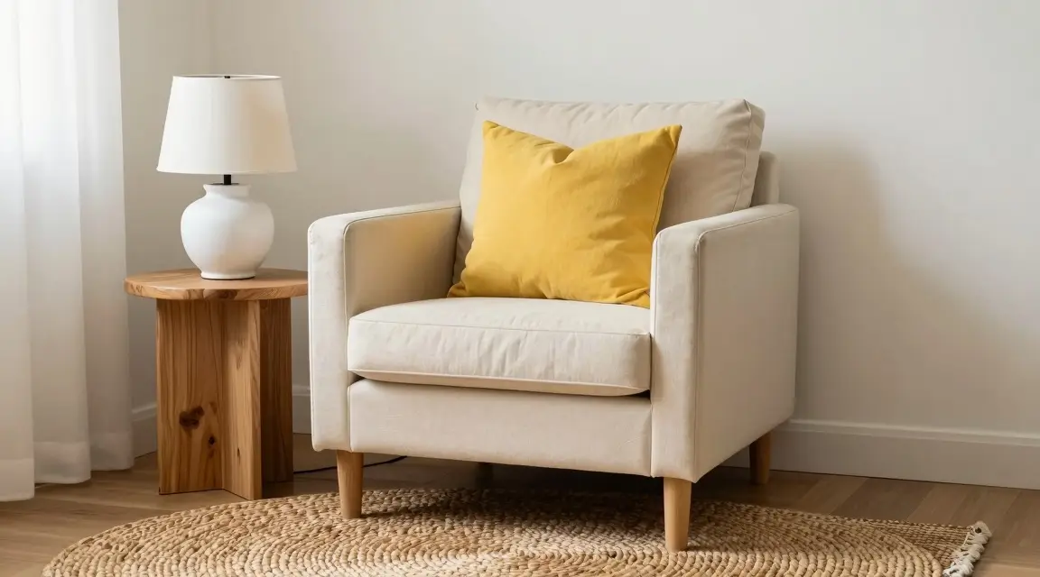 cozy reading nook with armchair and ceramic table lamp