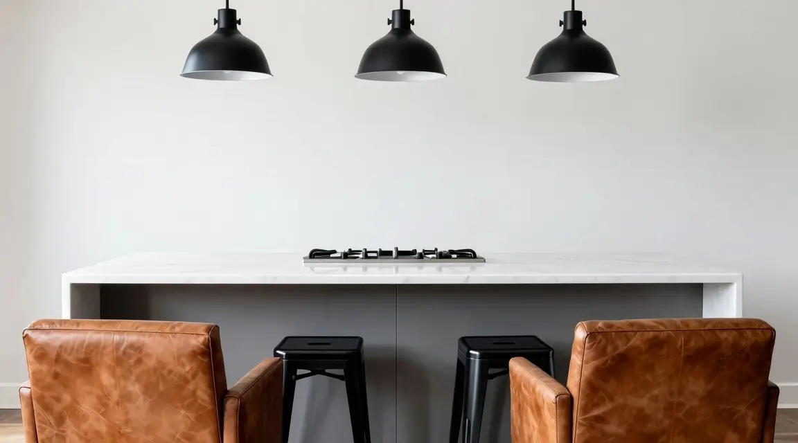 kitchen island with bar stools integrated into the living room layout