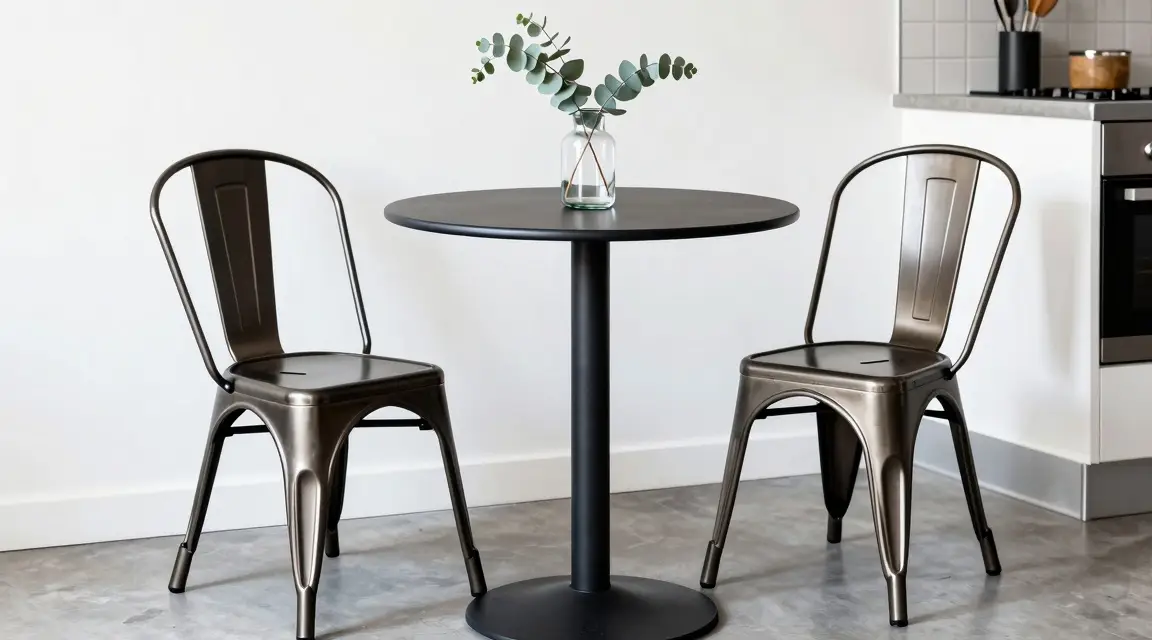 small round bistro table set acting as a dining nook