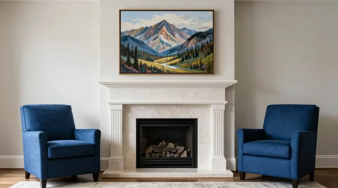 symmetrical furniture arrangement around a central fireplace