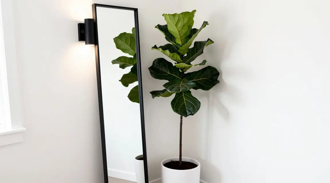 vertical space design with tall plants and wall sconces