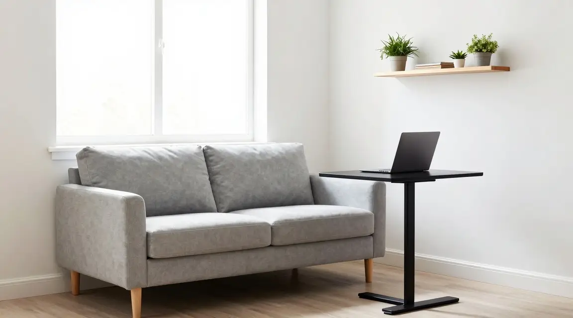 compact gray loveseat and slim metal table for small living spaces