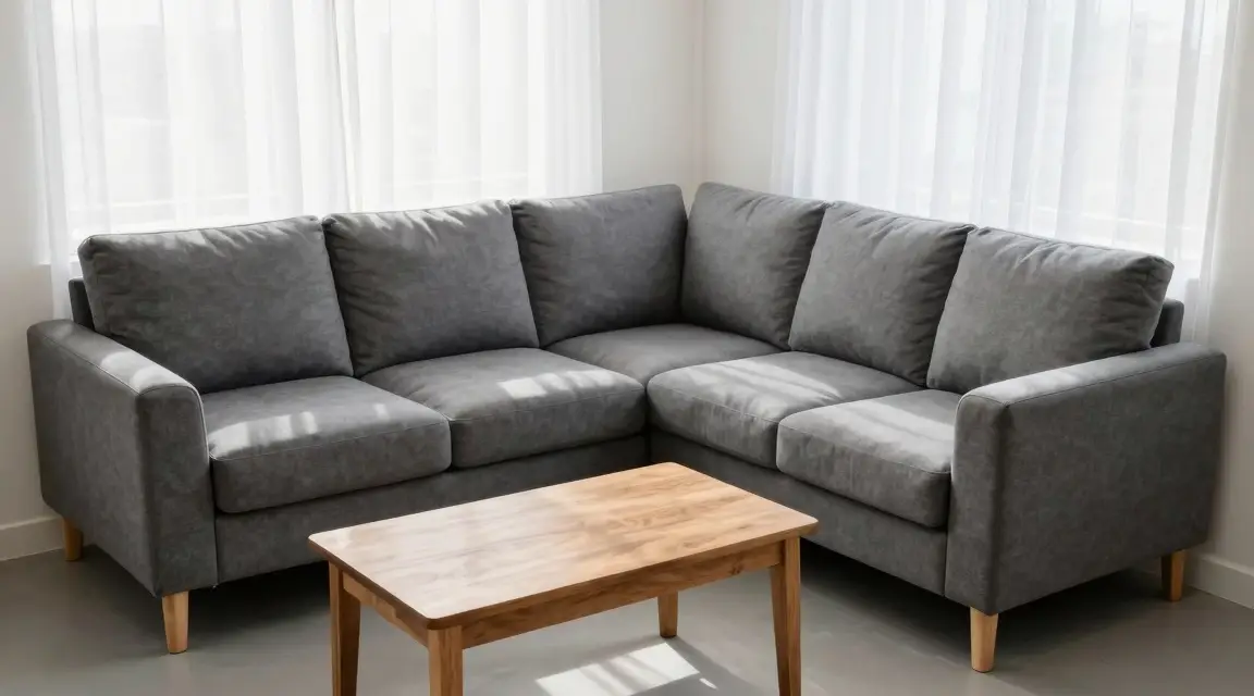 gray l shaped sectional sofa in room corner