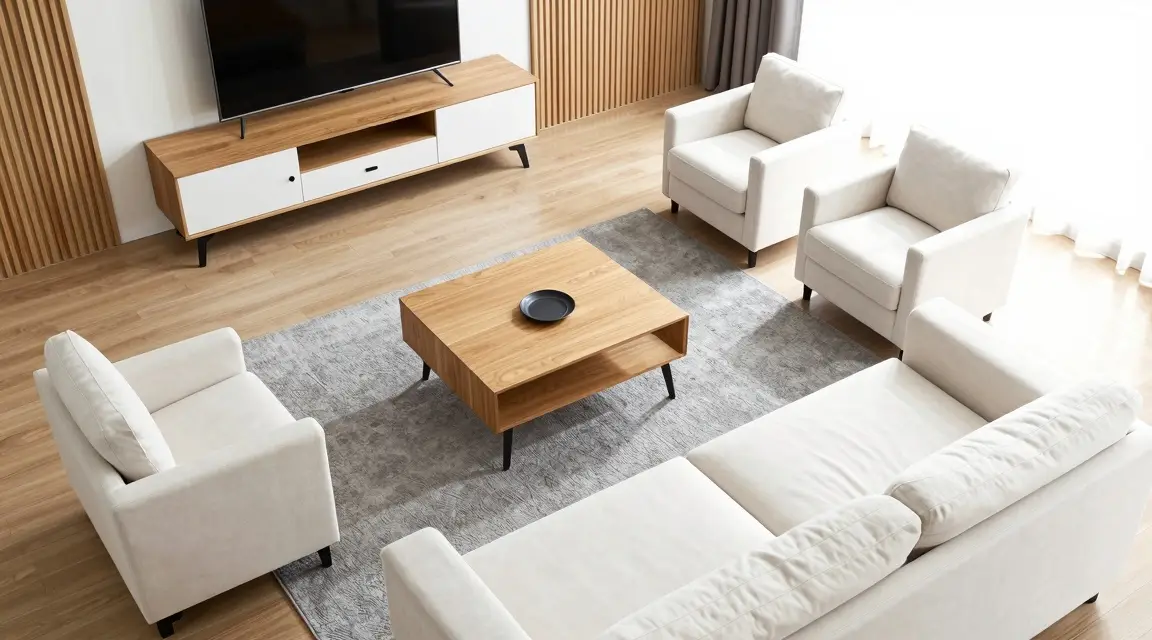 overhead view of a living room furniture arrangement