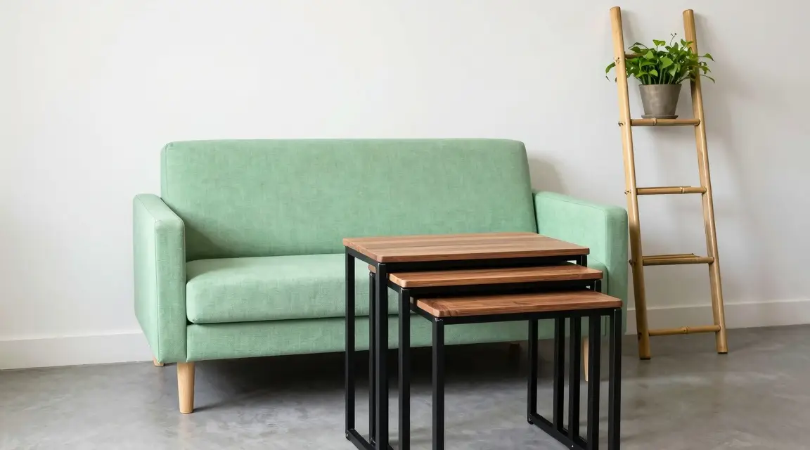 small apartment sofa and nesting tables for space saving layout